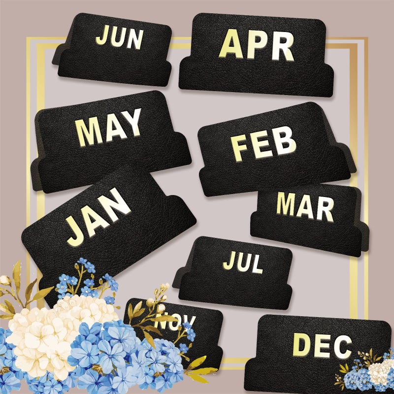 UPAFEXXI-Leather Monthly Tabs  48 Pcs Planner Tabs  Calendar Month Stickers for Planners  Organizing and Sorting Out Notebooks (Black) - Image 1